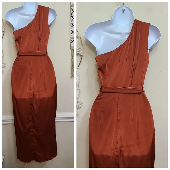 ☆ SOLD ☆ NEW Baltic Born Celia One-Shoulder Midi Dress In Rust - Picture 5 of 6